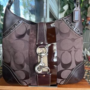 Coach Hamptons Hobo Signature Canvas Leather Suede Python Shoulder Bag